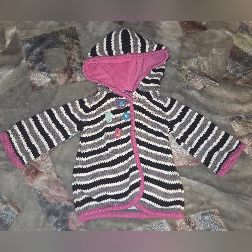 Greendog Pink and Black Striped Baby Sweater